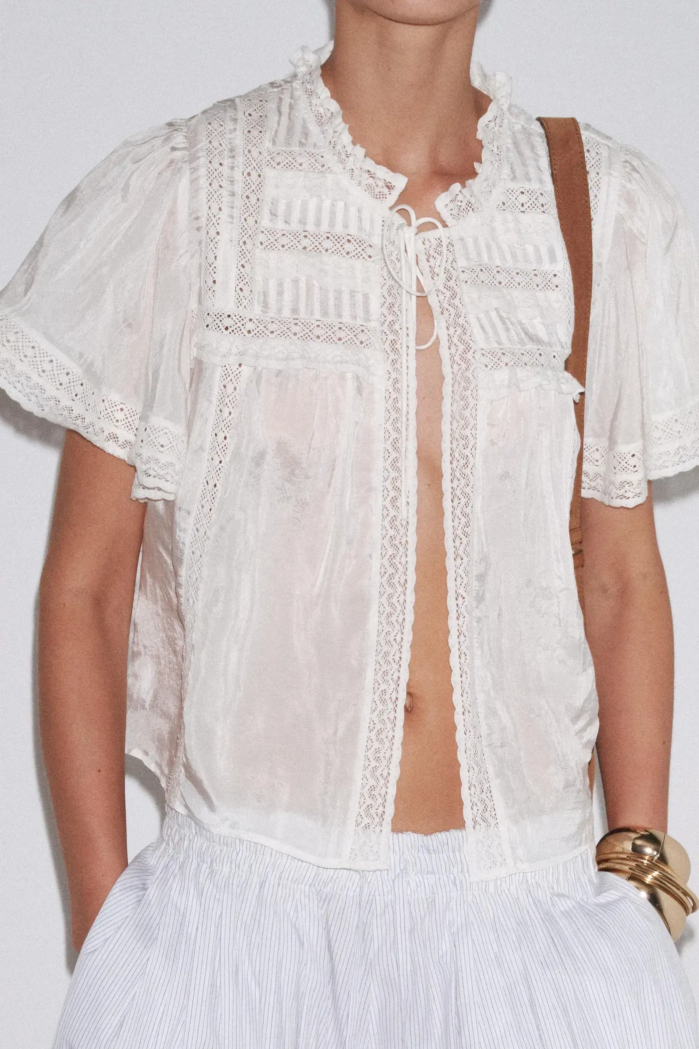 ZARA, Zw Collection Lace Satin Effect Top