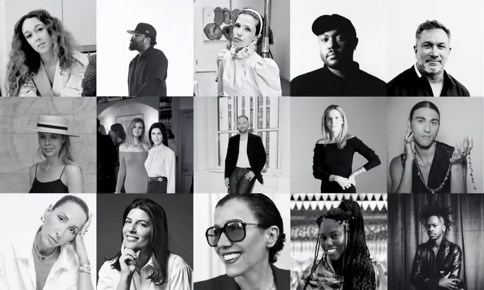 Collage featuring a series of portraits with blurred faces