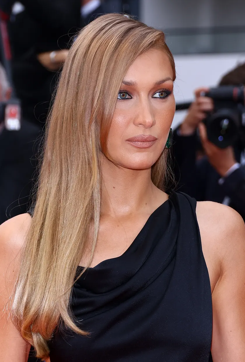 Bella Hadid with honey blonde hair colour
