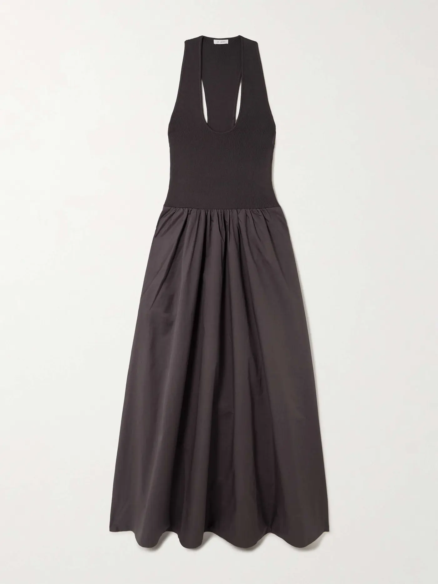 Ribbed-Knit and Cotton-Poplin Midi Dress