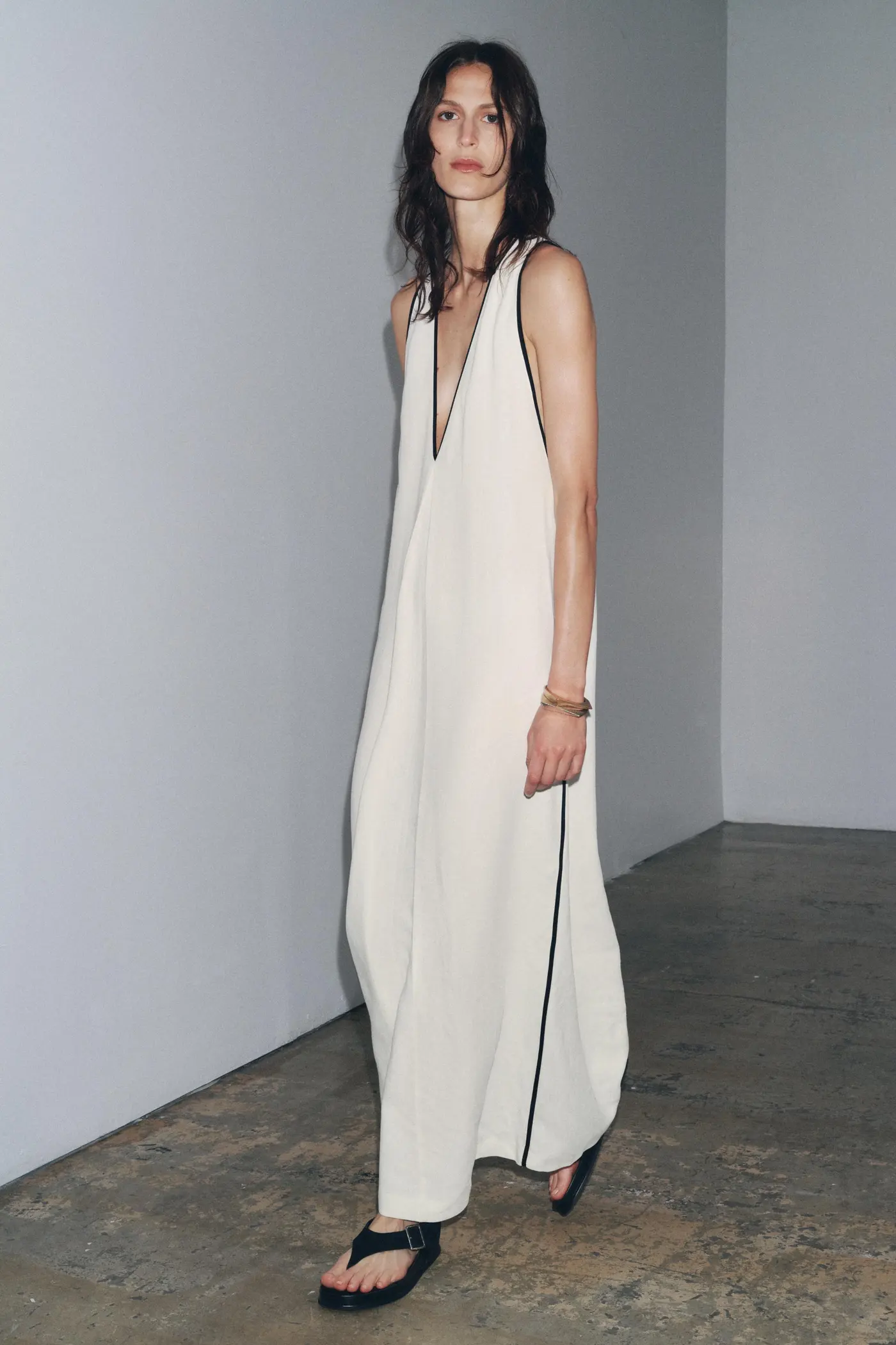 Zw Collection Linen Blend Dress With Trim