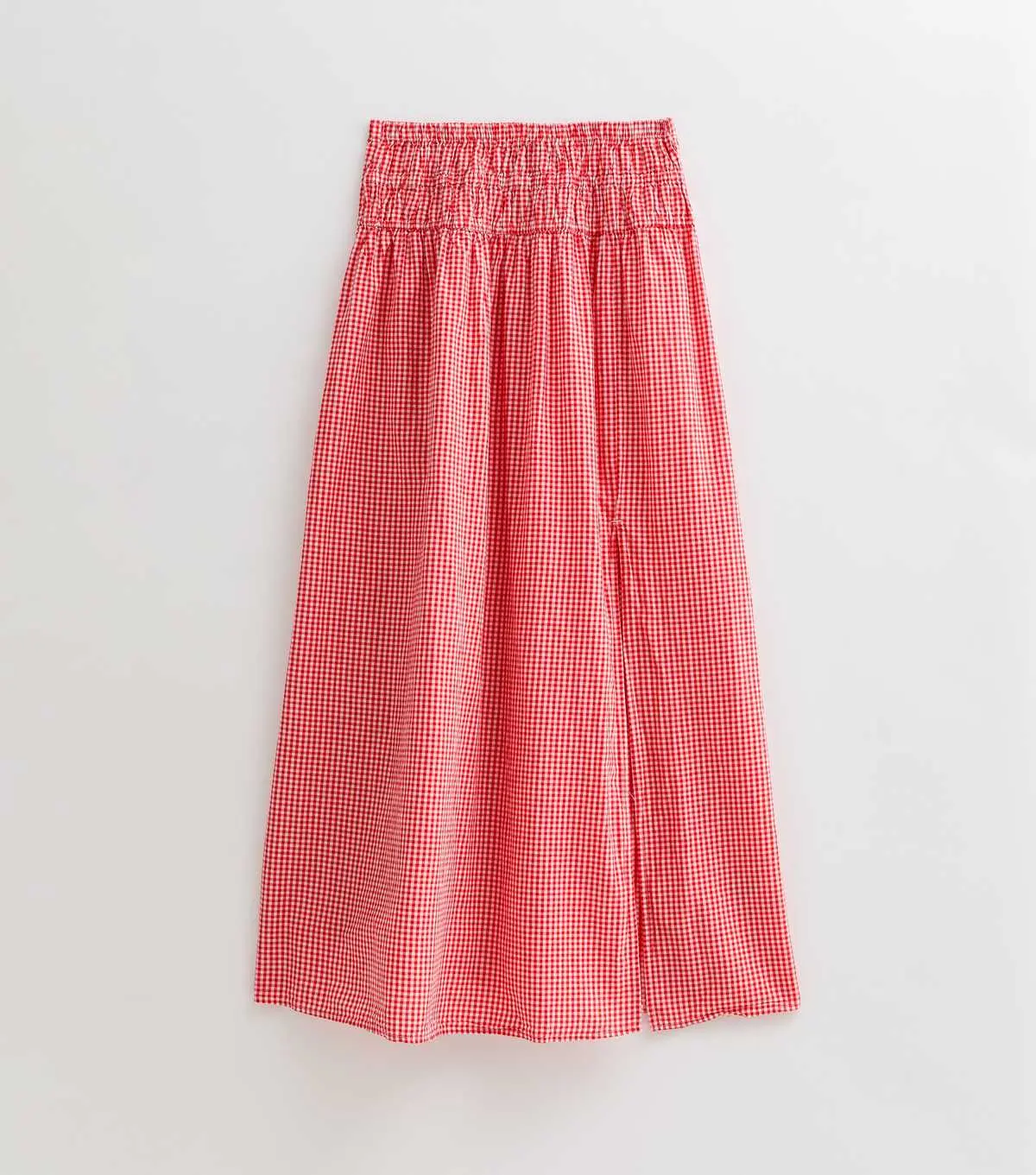 Red Gingham Check Slit Hem Maxi Skirt