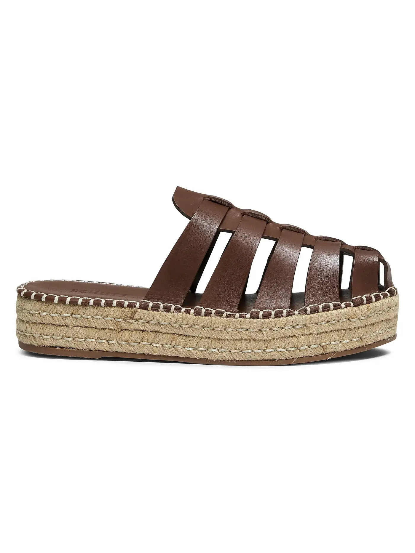 Schutz , Valerie 45MM Leather & Raffia Flatform Mules