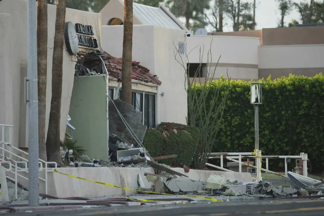 A damaged building is seen after an explosion in Palm Springs, Calif., on Saturday.