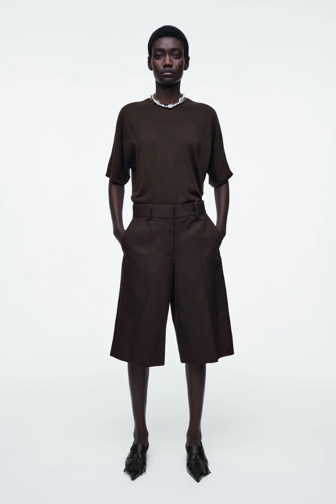 Tailored Linen-Blend Longline Shorts