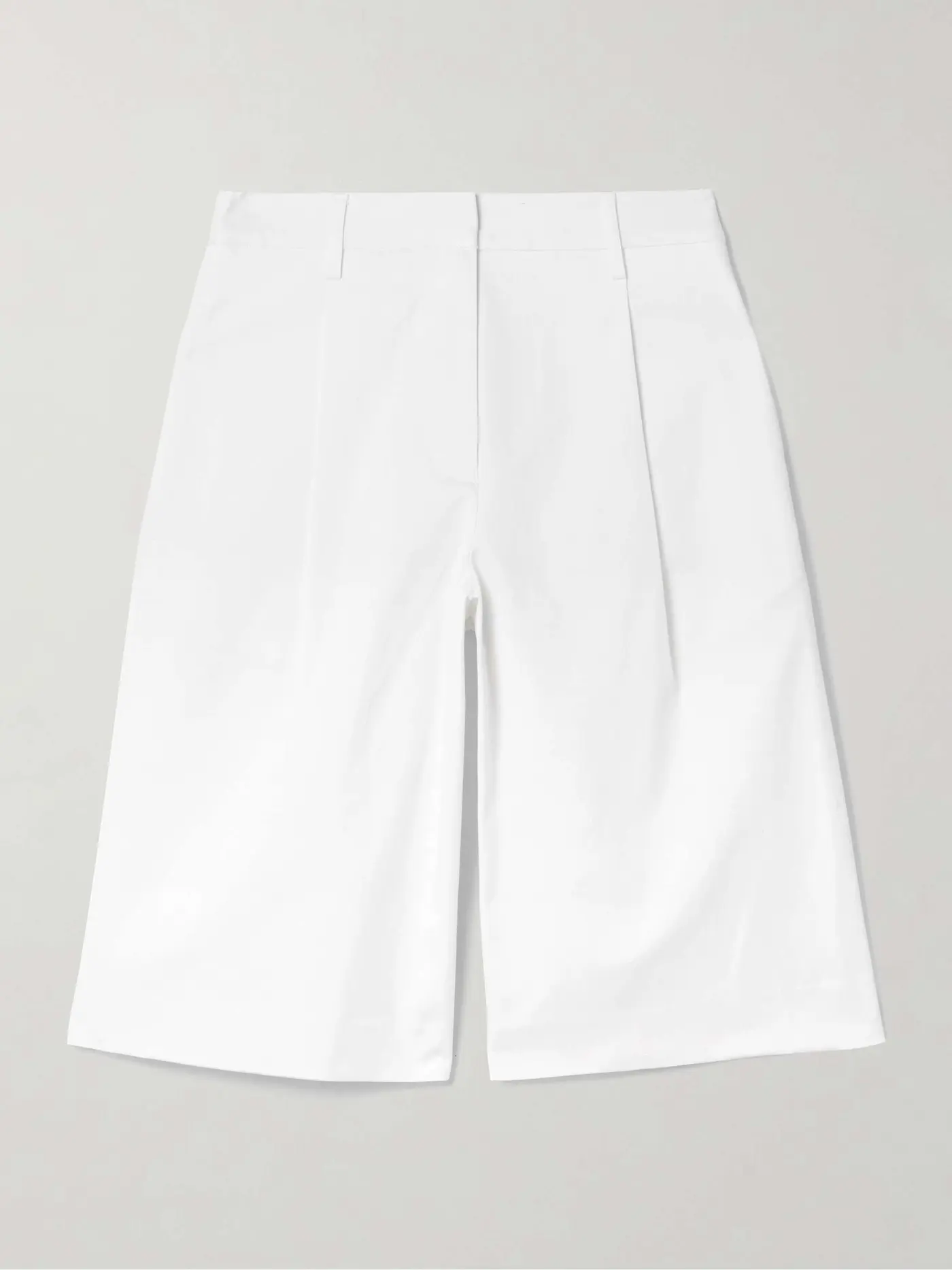Pleated Organic Cotton-Blend Twill Shorts