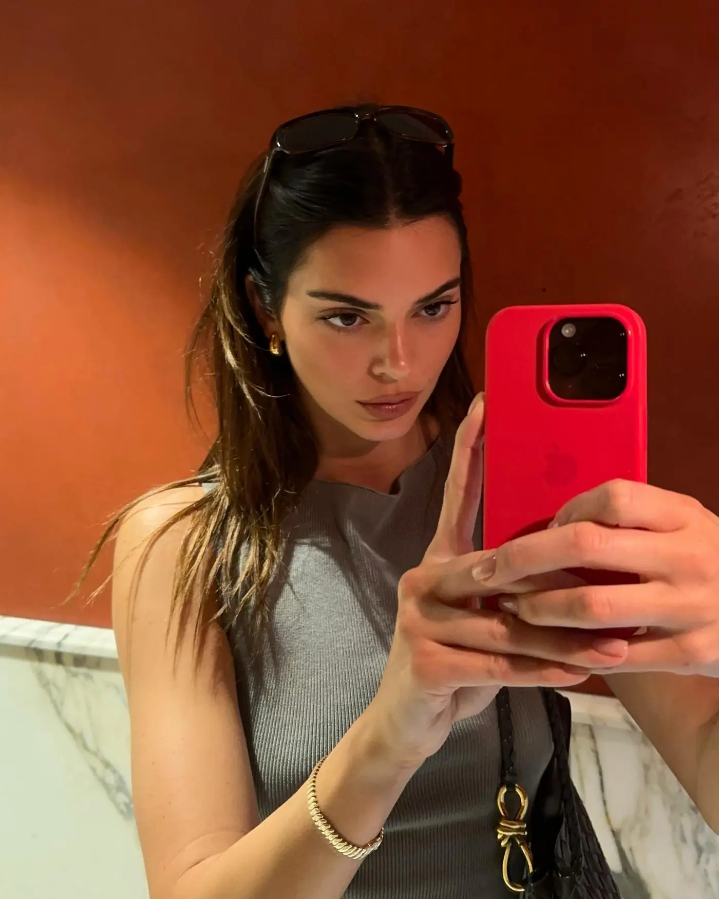 An image of Kendall Jenner wearing one of the biggest sunglasses trends of 2025.