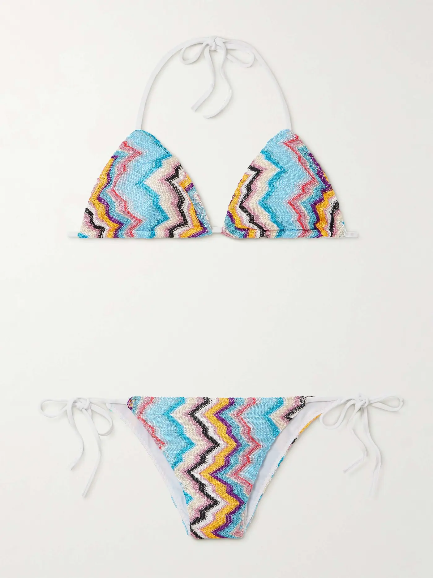 Mare Striped Metallic Crochet-Knit Bikini