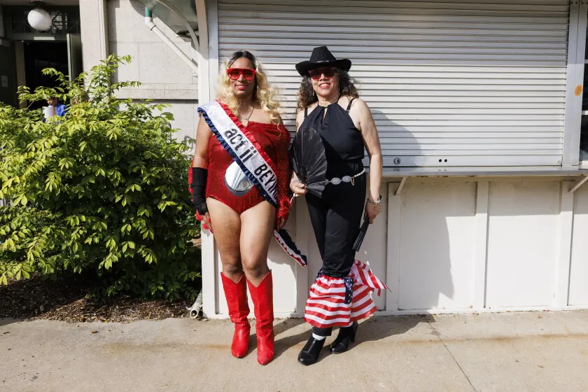 Daughter and mother, Breyana Anderson (left) and Cynthia Anderson show off their outfit before the Beyonce concert outside Soldier Field, Thursday, May 15, 2025. | Anthony Vazquez/Sun-Times