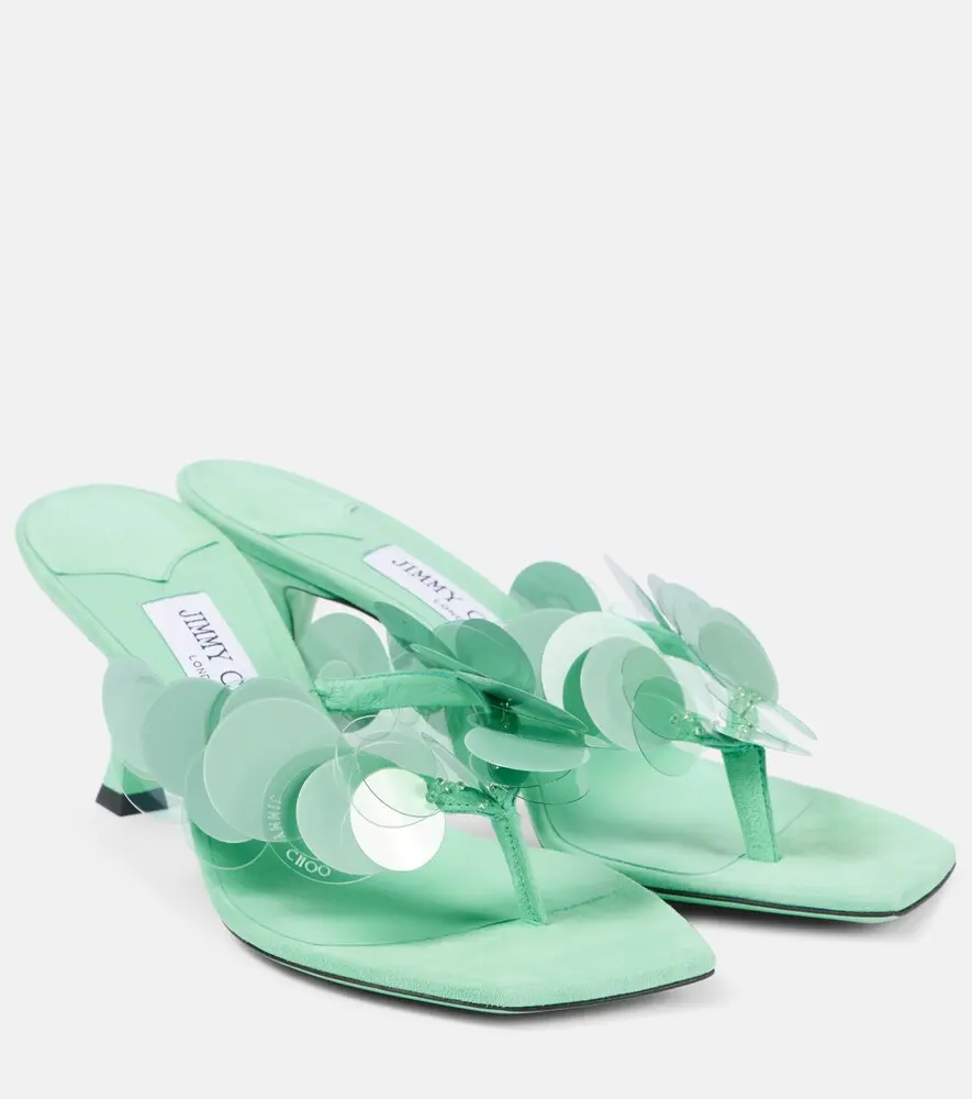 Freja 70 Embellished Suede Thong Sandals