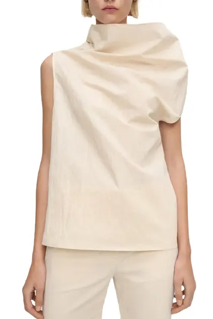 MANGO, Cotton Blouse With Asymmetrical Collar