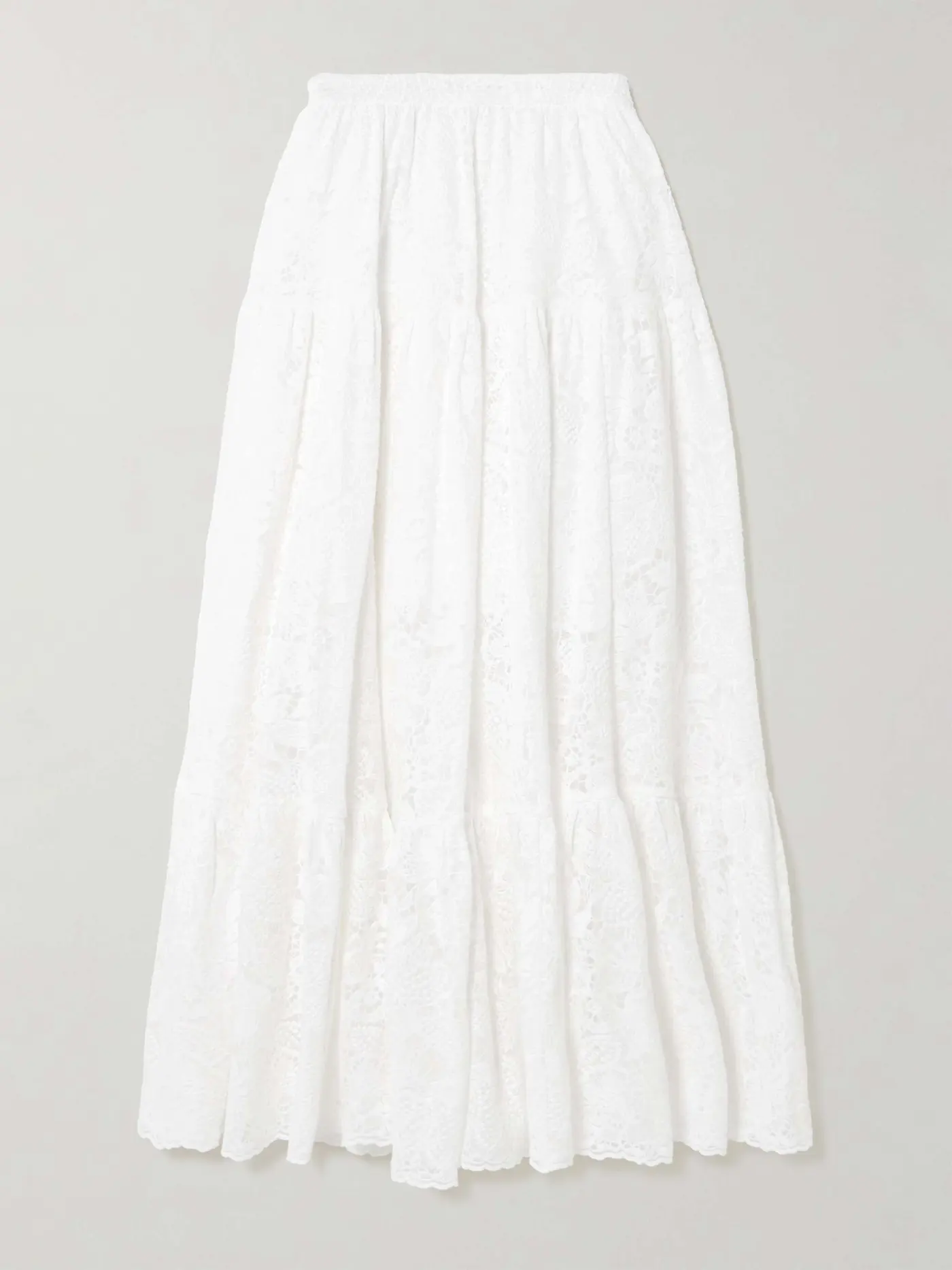 Tiered Cotton-Lace Midi Skirt
