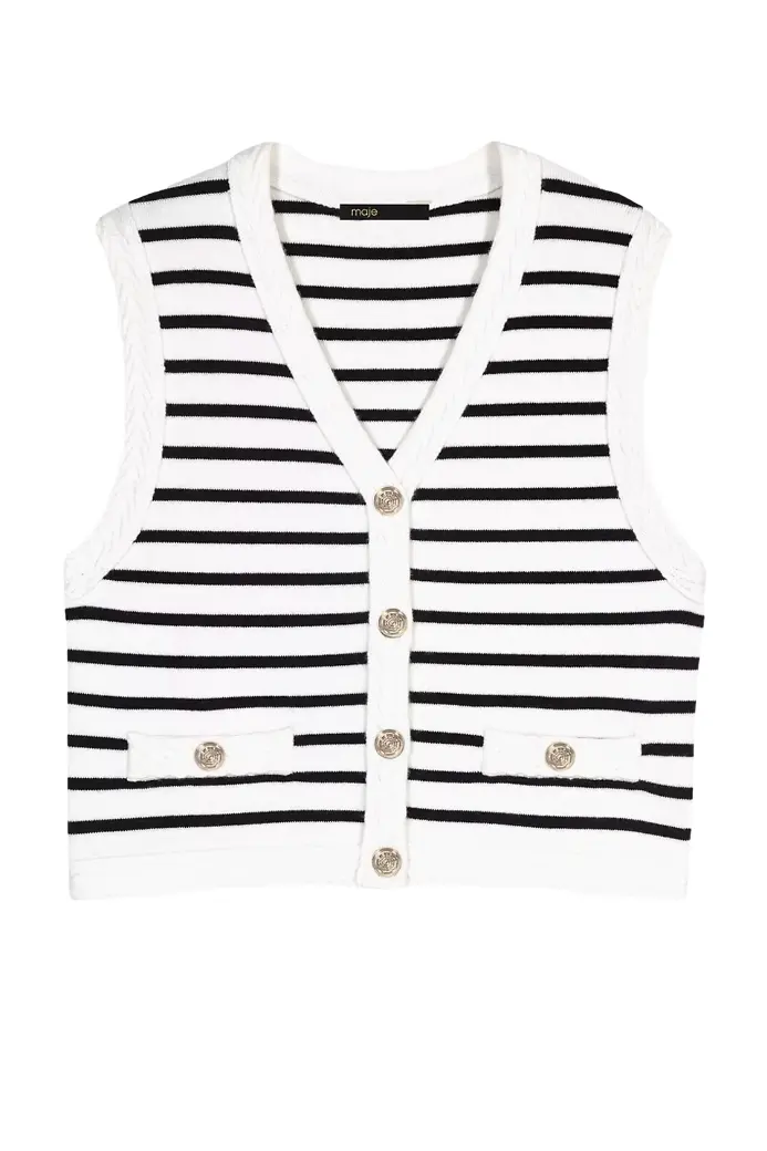 Maje, Sleeveless Striped Cardigan