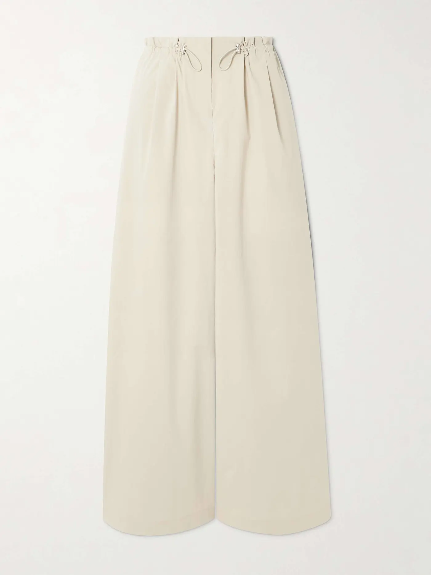 Gathered Cotton-Blend Wide-Leg Pants