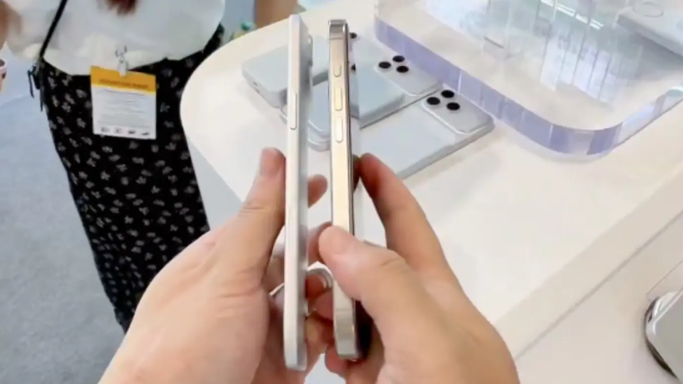 iPhone 17 Air dummy model next to iPhone 16 Pro Max