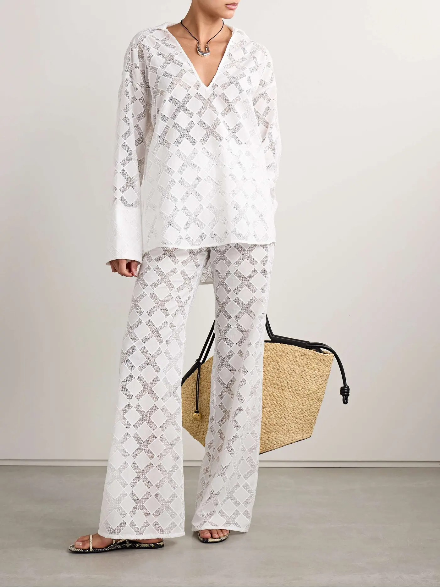 Kaia Paneled Gauze and Voile Straight-Leg Pants