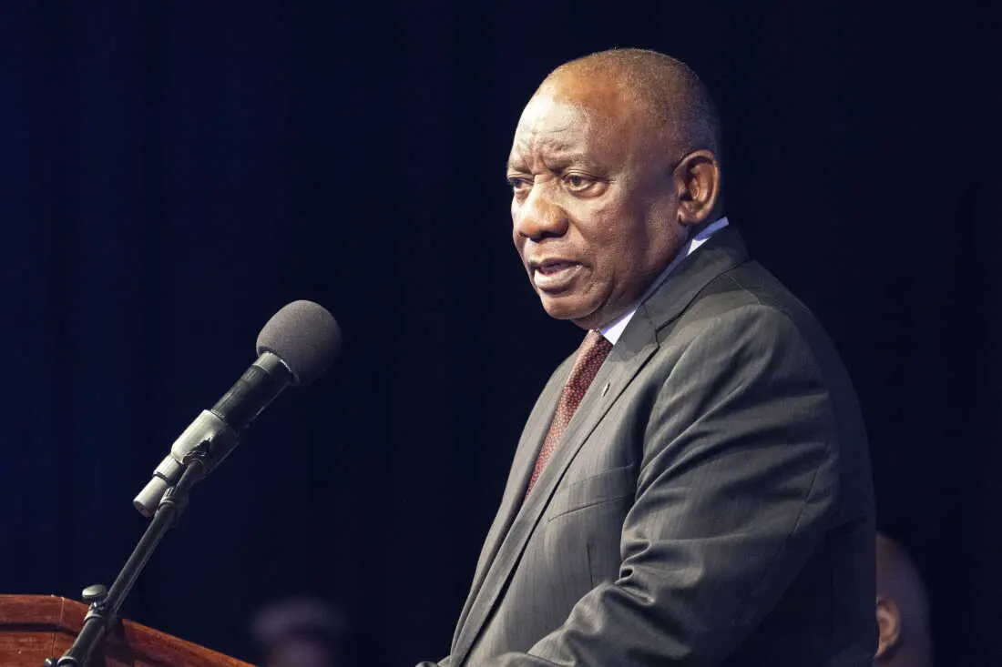 South African President Cyril Ramaphosa addresses the opening session of the G20 foreign ministers meeting in Johannesburg, South Africa in February.