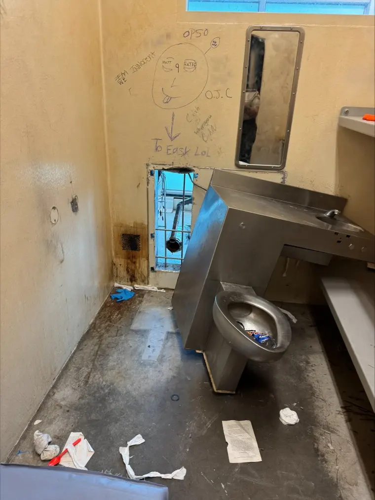 Inside of a prison cell where the escape is believed to have happened, at Orleans Parish Justice Center on May 16, 2025.
