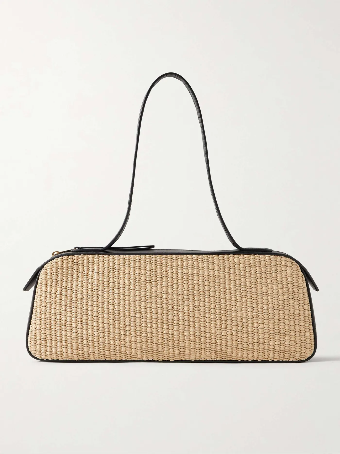 Simona Leather-Trimmed Raffia Shoulder Bag