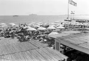 Guests visit the beach during the 1976 Cannes Film Festival in Cannes, France, in May 1976.