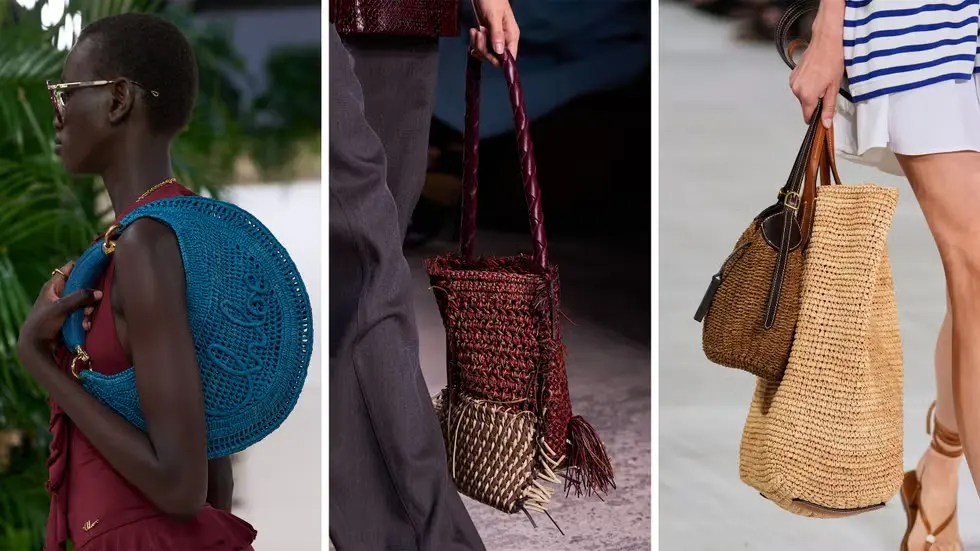 collection of stylish woven handbags showcased