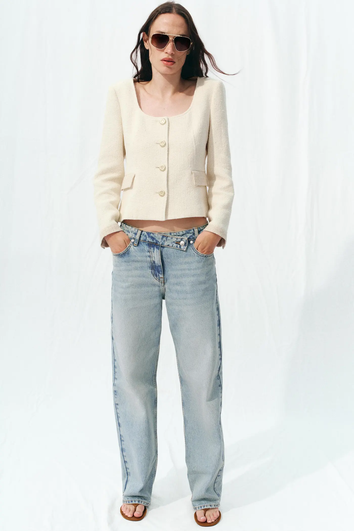 Round Neck Textured Blazer