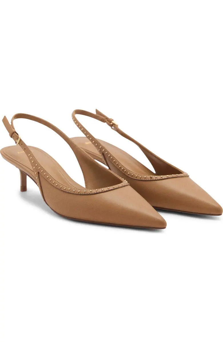 Stud Pointed Toe Kitten Heel Slingback Pump