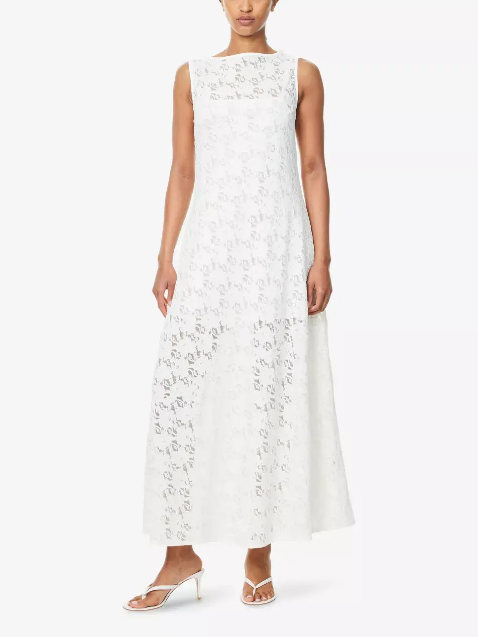 Loula Lace-Embroidery Stretch-Woven Midi Dress