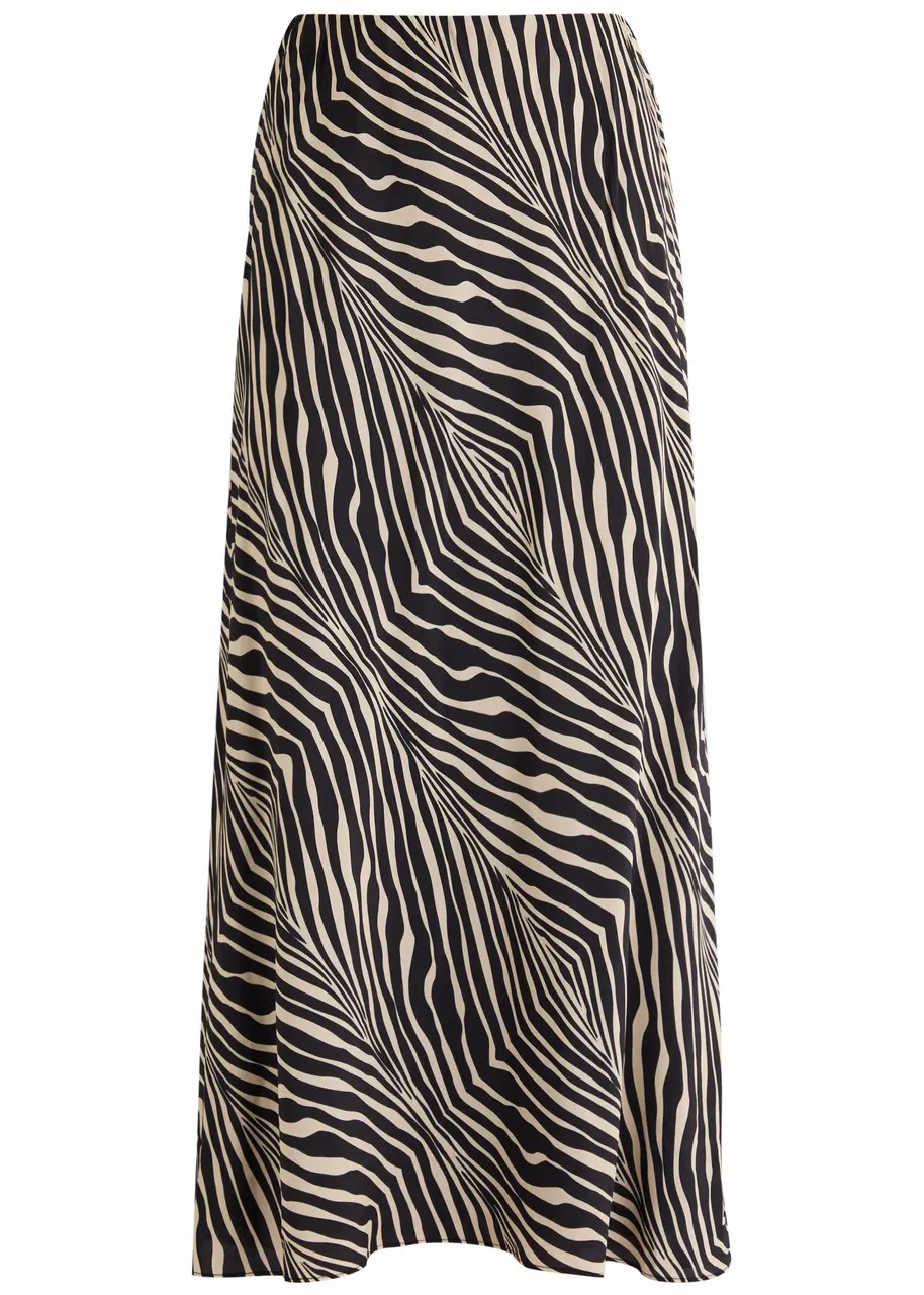 Boshan Zebra-Print Matte Satin Midi Skirt