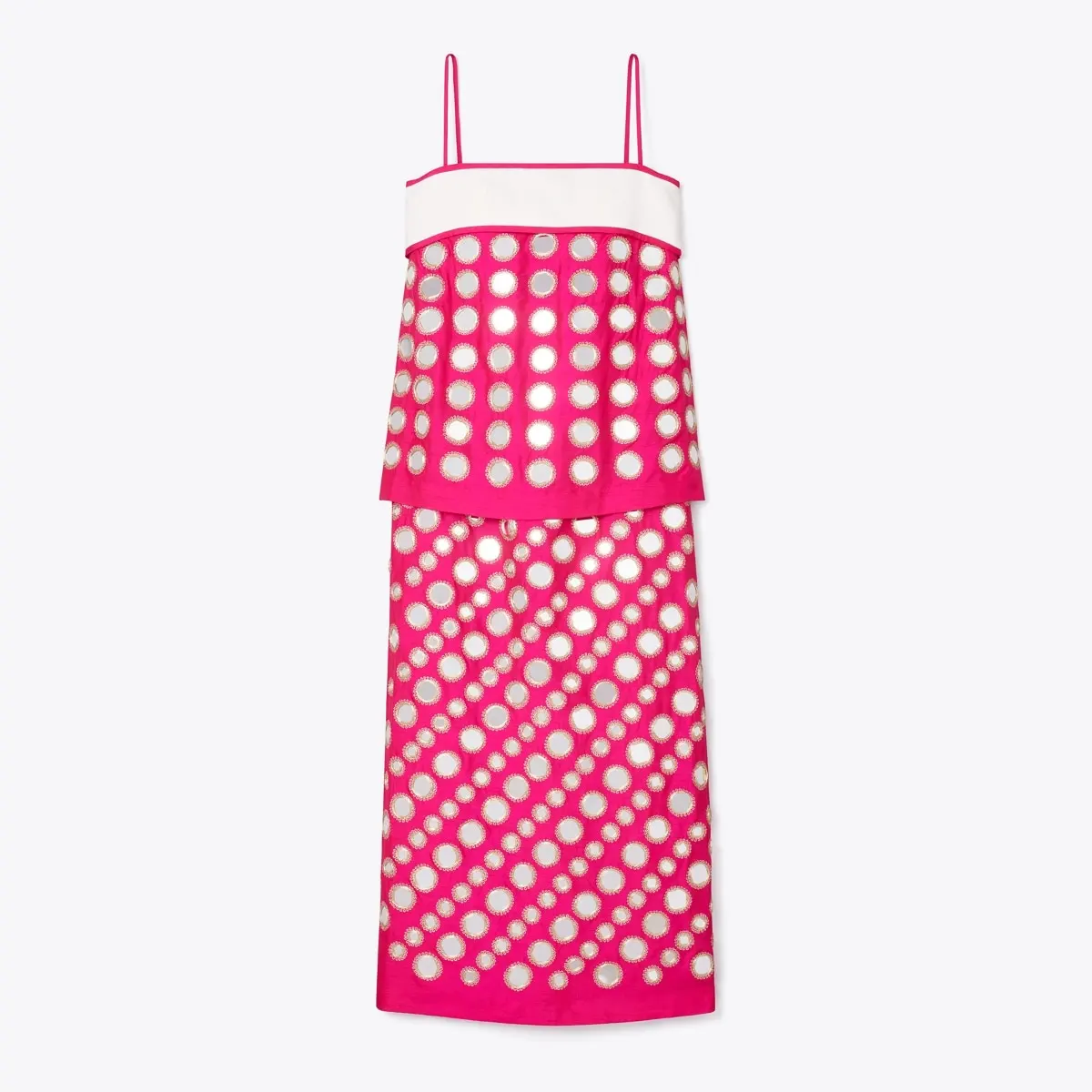 Layered Hand-Done Mirrorwork Dress in Pink, Size 0
