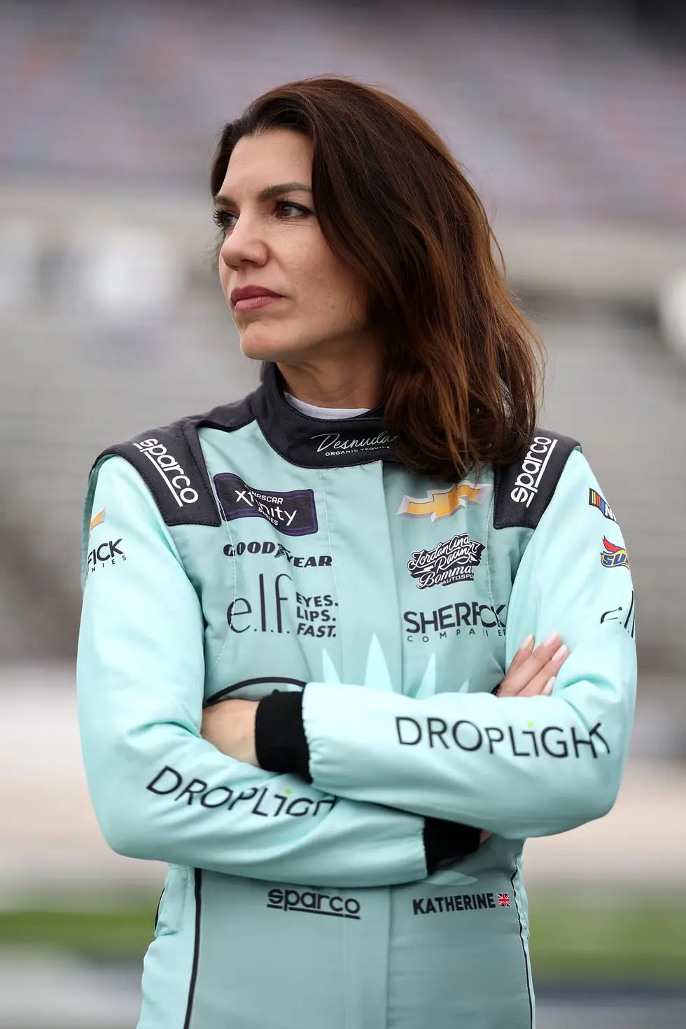 fort worth, texas may 02: katherine legge, driver of the #32 desnuda tequila chevrolet, looks on during qualifying for the nascar xfinity series andy's frozen custard 300 at texas motor speedway on may 02, 2025 in fort worth, texas. (photo by james gilbert/getty images)