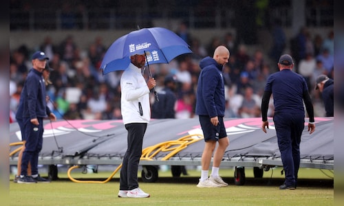 Rain interrupts the game, offering relief to India as England pushes towards 181/0 in pursuit of an additional 190 runs.