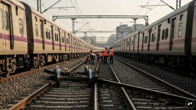 Mumbai local train services disrupted after an empty coach derails near Dombivli.