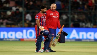 Rishabh Pant sustains elbow injury and leaves the field after just three deliveries against RCB.