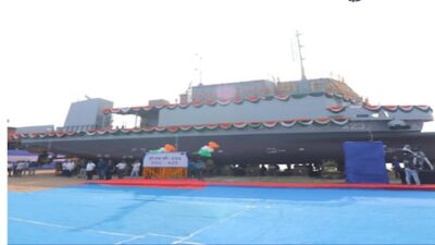 Titagarh Rail Systems' division unveils fourth diving support vessel A23 for the Indian Navy.