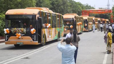 CM Yogi Adityanath launches 45 electric buses to enhance access to Jewar airport.