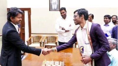 Watch: Tamil Nadu Chief Minister Vijay Awards Praggnanandhaa ₹50 Lakh and Engages in a Friendly Match with the Grandmaster
